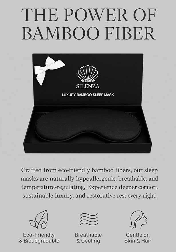 Luxury Bamboo Sleep Mask – Ultra-Soft Cooling Eye Mask for 100% Light Blocking, Adjustable Comfort Strap, Perfect for Travel & Better Sleep (Onyx)