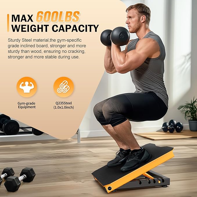 Steel Slant Board Calf Stretcher for Squat 600lbs Weight Capacity Adjustable Incline Balance Board for Relieving Plantar Fasciitis Achilles Tendonitis Muscle Injuries Home Gym or Commercial