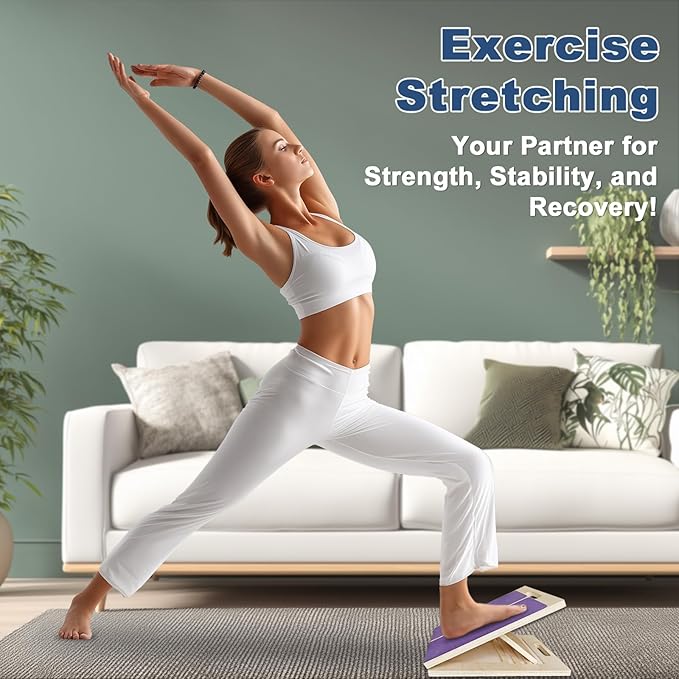 Adjustable Foot Incline Wooden Slant Board For Calf Stretching,440lb Capacity, Balance Velour Stretcher Ankle Stretch Knee Leg Boards Squats Wedge Exercise Pilates Fitness Portable Equipment