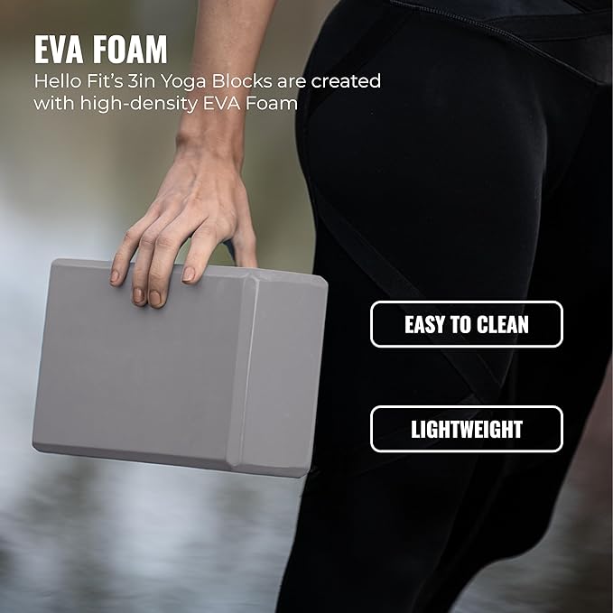 Hello Fit 3" Yoga Block, 10 Pack Bulk EVA Foam Yoga Blocks, Firm and Supportive Yoga Brick, Balance Foam for Stretching, Pilates, and Workout, 3" x 6" x 9"