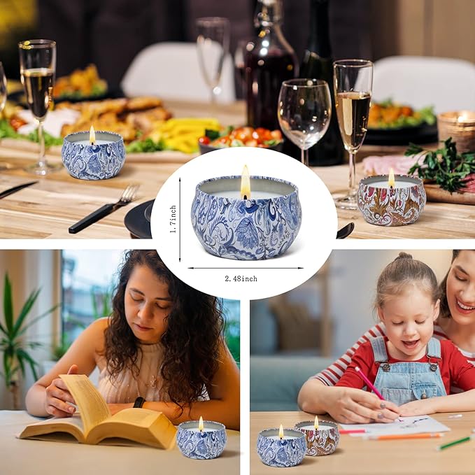 2 Pack Scented Candles, 2.5 oz Aromatherapy Candles for Home Scented, Natural Soy Candles with Floral Scents, Portable Small Jar Candle Set for Travel, Spa, Bath, Home Decor Tin Candle Pack