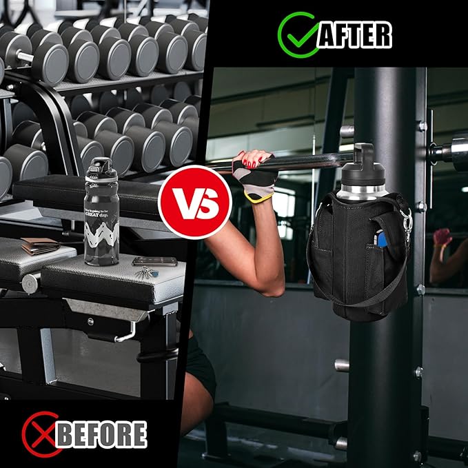 icolor Magnetic Gym Bag Water Bottle Carrier Holder with Phone Pockets & Shoulder Strap,Gym Magnetic Bag 5 Built-in Magnets Gym Accessories Organizer Magnetic Bottle Pouch Sleeve for Men Women