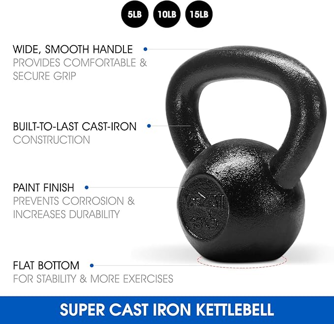 Yes4All Kettlebell Sets, 5 - 10 - 15 - 20 - 25 - 30 LB Cast Iron Strength Training Kettlebells, Wide Handles & Flat Bottom, Multi-Level from Beginners to Pros for Strength Training & Home Gym