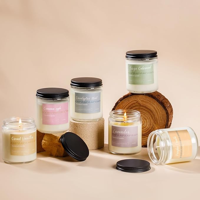 6 Pack Fall Candles for Home Scented, Fall Scented Candles for Women Gifts Autumn Home Decor, Natural Non Toxic Soy Candle Set Pumpkin/Cinnamon Apple/Vanilla/Lavender/Sage/Eucalyptus