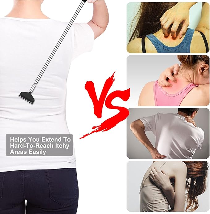 Oversized Back Scratcher Set, 2 Pack Portable Extendable Stainless Steel Telescoping Massage Tool, Gift/Stocking Stuffers for Men Women