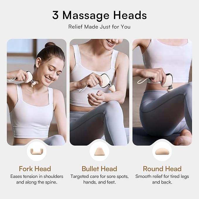 INIA PocketForce Mini Massage Gun - 75% Smaller, High-Power Percussion for Full Body Relief, Portable Deep Tissue Massager Gun with Leather Case & 3 Heads for Travel & Office Use, Gifts for Men Women