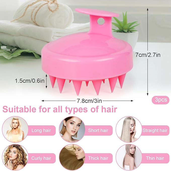 Oligei Scalp Massager 3 Pack, Shampoo Brush, Hair Scrubber for Exfoliation, Soft Silicone Brush for Hair Growth and Dandruff Removal