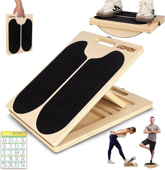 Slant Board for Calf Stretching, Adjustable Portable Wooden Incline Board for Calf Stretcher with Training Poster, 300 Lbs Weight Capacity Calf Stretch Wedge for Leg, Knees, Heel, Ankle & Stretching