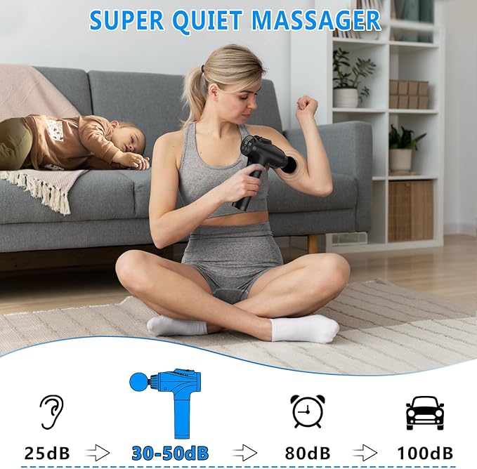 Massage Gun, Muscle Massage Gun for Athletes Handheld Electric Deep Tissue Back Massager, Percussion Massage Device for Pain Relief with 30 Speed Levels 9 Heads