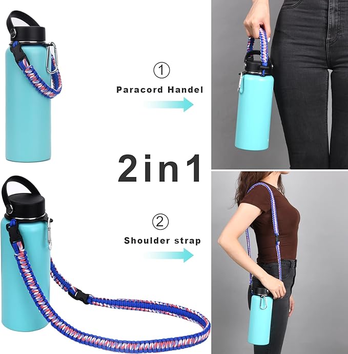 Wongeto Paracord Handle Carrier Holder with Shoulder Strap,Compatible with Hydro Flask Wide Mouth Water Bottles
