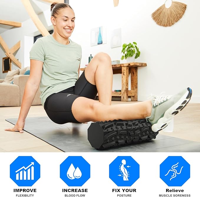 Foam Roller for Physical Therapy, Back Pain, Muscle Massage and Deep Tissue, Soft Exercise Roller Foam for Pilates, Yoga, Gym, Home Workouts and Travel, 18"*6" Black
