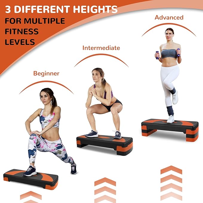 Fitvids Fitvids Step Aerobic Platform, 31" Exercise Step with 3 levels Adjustable Height, 4 Stackable Risers, Fitness Training Workout Stepper for Home Gym, Cardio Strength
