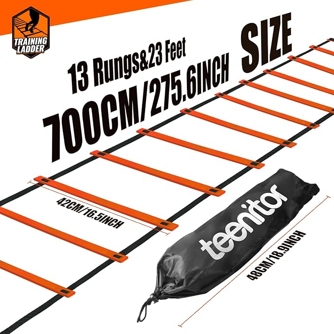 Teenitor Agility Ladder Speed Ladder Training Ladder for Soccer, Speed, Football Fitness Feet Training Carry Bag Agility Training Equipment 13 rungs, 23 feet