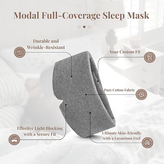 Grey Modal Eye Mask for Sleep, Adjustable Breathable Wrap (70cm), Lightweight Soft Blindfold for Travel and Mediation, Holiday Ready-to-Gift Set for Men and Women from Timeless Artworks