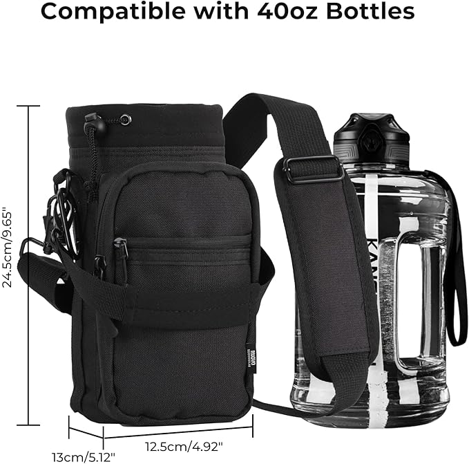 Nuovoware Water Bottle Carrier, 40oz Bottle Carrier Sports Insulated Water Bottle Holder with Adjustable Shoulder Strap, 2 Pockets Flask Sling Bag Drawstring Pouch for Climbing Hiking Walking