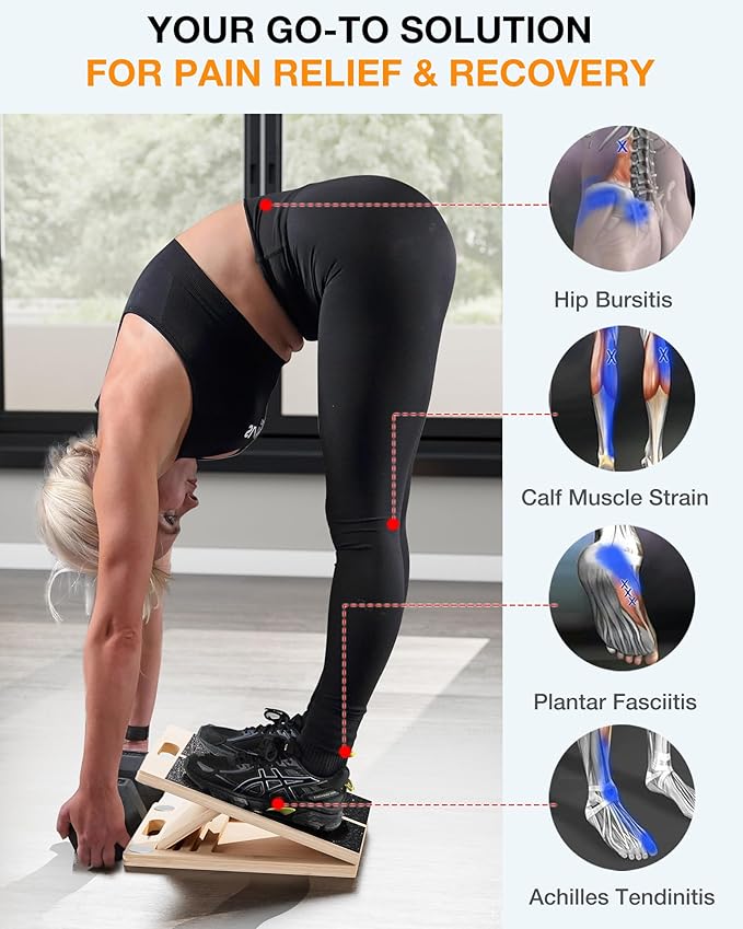 TEMI Slant Board for Calf-Stretching - Wooden Incline Wedge Stretcher for Squats, Foot & Ankle Mobility, Portable Fitness Equipment, Balance Block