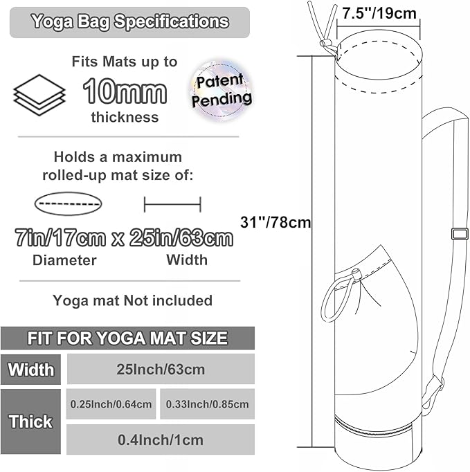 sportsnew Yoga Mat Bag with Water Bottle Pocket and Bottom Wet Pocket, Exercise Yoga Mat Carrier Multi-Functional Storage Bag, Patent pending