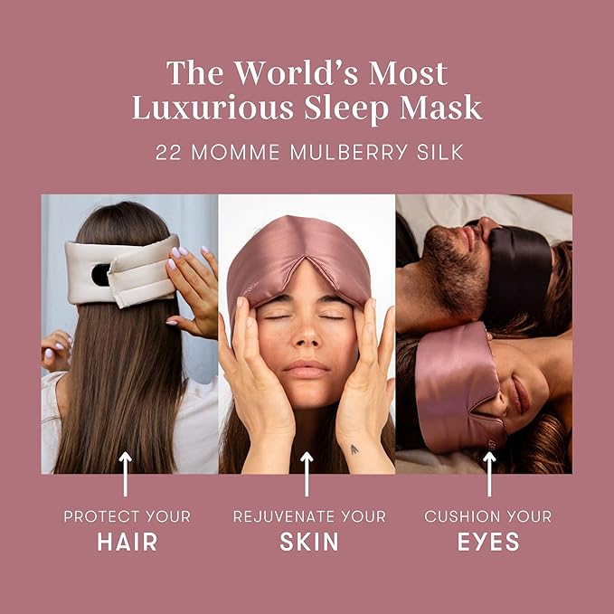 DROWSY Silk Sleep Mask - Face-Hugging, Padded Cocoon for Luxury Sleep in Total Darkness - 100% Pure Mulberry Silk (Damask Rose)