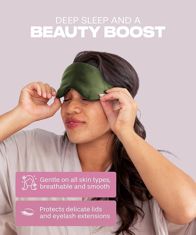 SUNDAYSILKS™ Exclusive Mulberry Silk Sleep Mask | Soft Eye Covers, Blackout Sleeping Mask for Women & Men | Silk Eye Mask for Sleep, Travel, and Relaxation | Antifaz para Dormir [Olive]