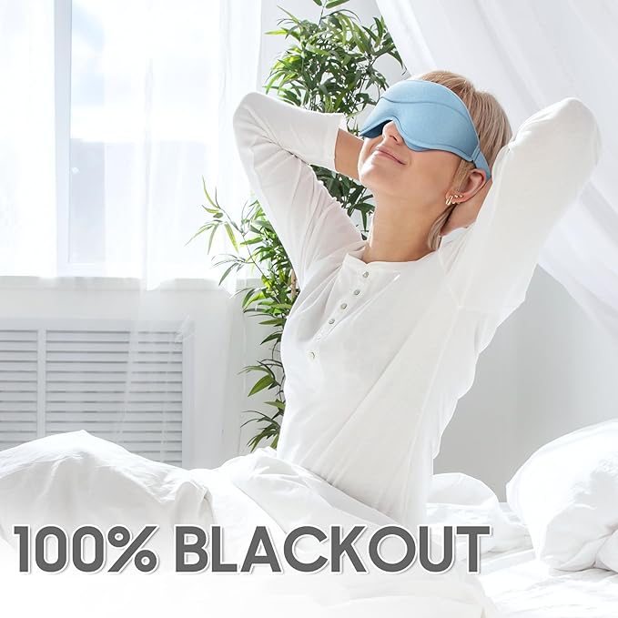Sleep Mask - Total Blackout 3D Sleeping Mask, Super Lightweight & Silky Soft Eye Mask for Sleeping, Fully Adjustable Fit for Home, Office, Traveling, Meditation, Yoga, Light Blue