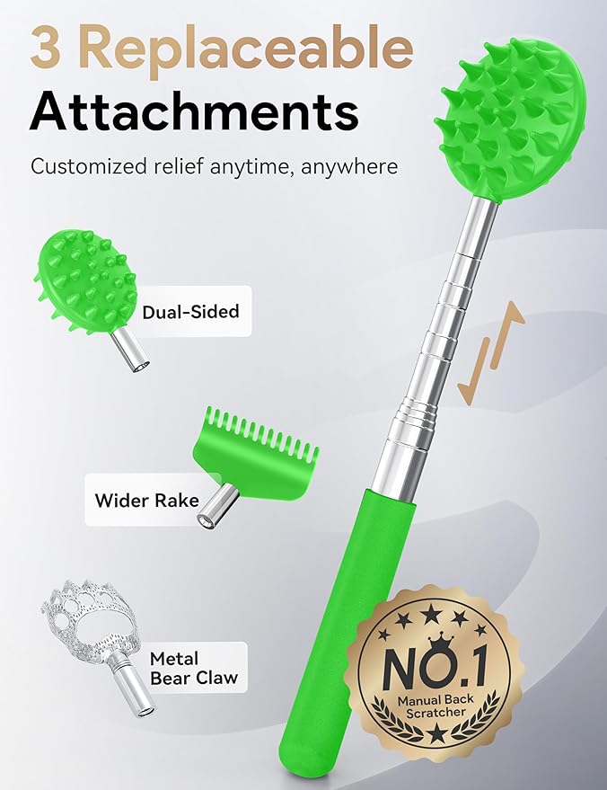 TUKUOS Telescoping Back Scratcher with 4Pcs Detachable Scratching Heads, Back Scratcher for Men/Women,Dual Sides Scratcher/Metal Paw/Rake Scratcher Christmas Gifts Stocking Stuffers for Women Men