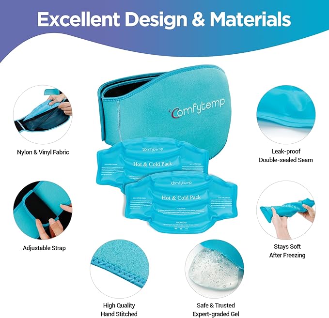 Comfytemp Ice Pack for Back Pain Relief, 2 Packs, FSA Eligible, Reusable Gel Lower Back Wrap Ice Brace for Sciatica Injuries, Hot Cold Compression for Lower Lumbar, Waist, Men Women After Surgery Gift