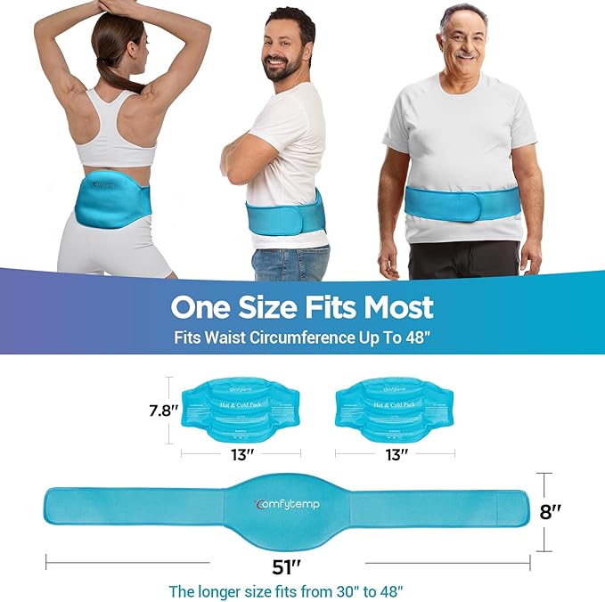 Comfytemp Ice Pack for Back Pain Relief, 2 Packs, FSA Eligible, Reusable Gel Lower Back Wrap Ice Brace for Sciatica Injuries, Hot Cold Compression for Lower Lumbar, Waist, Men Women After Surgery Gift