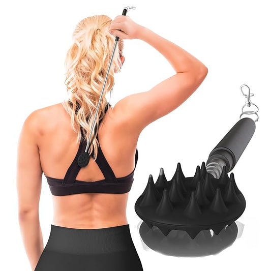 Cactus Scratcher Extendable Keychain Back Scratcher - 16" Long Stick Double Sided Retractable Scratching Tool for Hand, Neck, Head, and Body - Universal Gift for Family, Pets, and Friends, Black