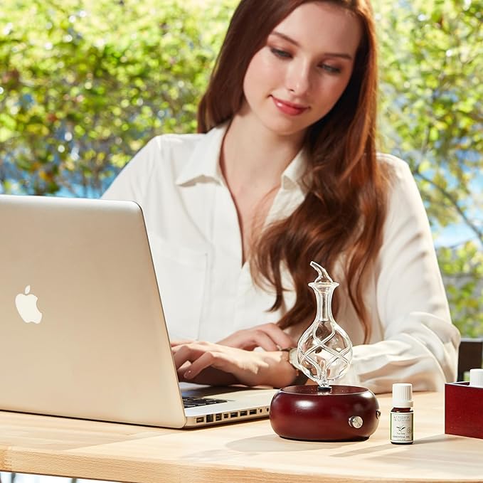 Radiance Nebulizing Diffuser for Essential Oil Aromatherapy - Dark Colored Wood Base