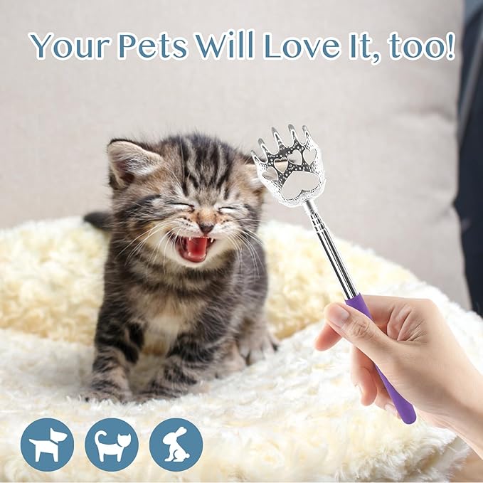 (4-Pack) Extendable Back Scratchers - Metal Claws with Telescopic Rubber Handles - Stocking Stuffers for Men, Women, Kids - Christmas Gift