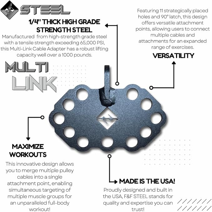 F&F STEEL Multi-Link - Cable Machine Attachment for Pulley Systems - Combine Multiple Cables in One