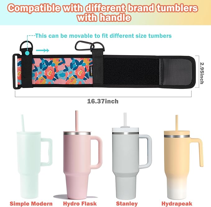 Water Bottle Carrier Holder with Shoulder Strap Water Bottle Handle Strap Sling for Stanley 30&40oz Tumblers with 2pc Straw Covers Toppers for Stanley Cup Accessories (Colorful Print)