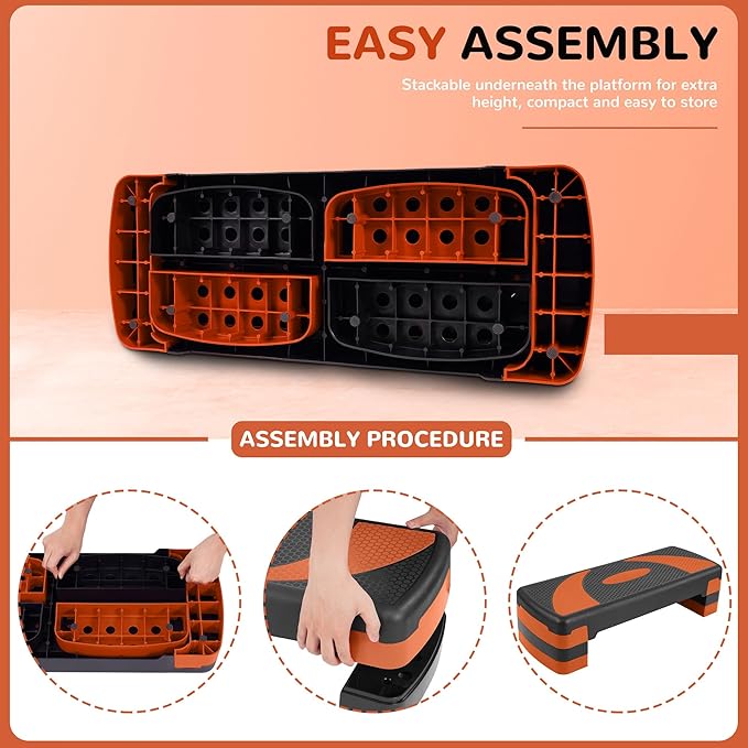 Fitvids Fitvids Step Aerobic Platform, 31" Exercise Step with 3 levels Adjustable Height, 4 Stackable Risers, Fitness Training Workout Stepper for Home Gym, Cardio Strength