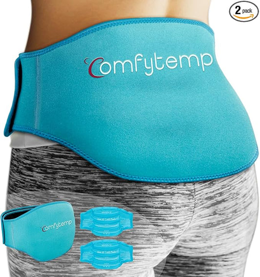 Comfytemp Ice Pack for Back Pain Relief, 2 Packs, FSA Eligible, Reusable Gel Lower Back Wrap Ice Brace for Sciatica Injuries, Hot Cold Compression for Lower Lumbar, Waist, Men Women After Surgery Gift