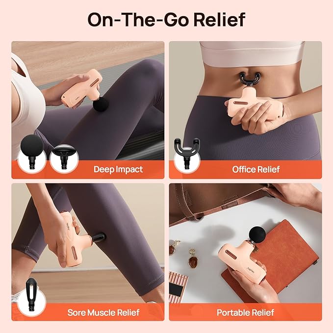 Super Mini Massage Gun, Deep Tissue Muscle Massager for Pain Relief, Portable 5-Speed Percussion Gun with 4 Attachments, Quiet for Athletes, Home, Office & Travel, Gift for Men & Women, Cream