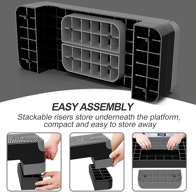 EVERYMILE Aerobic Exercise Step, Adjustable Aerobic Stepper for Exercise, Workout Step Platform, Step Up Box, 26.5" Step Deck with 4” 6” 8” Adjustable Height Risers, Women Home Gym Fitness