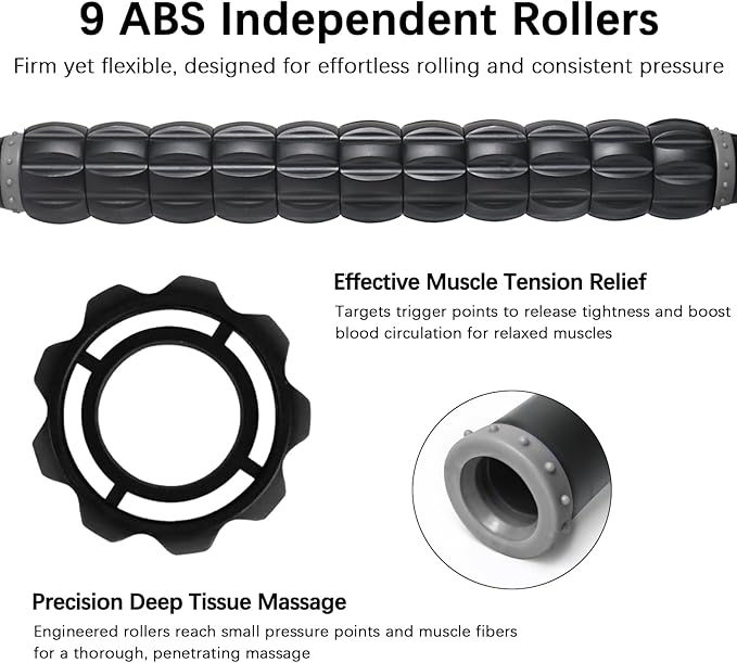 Muscle Roller Stick for Athletes - Deep Tissue Fascia Blaster & Roller Massager for Myofascial Pain Relief - Handheld Physical Therapy & Recovery Tool(Gray black-18 inch)
