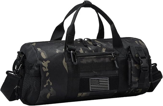 ArcEnCiel Small Tactical Duffle Bag Men Gym Pack Military Molle Shoulder Bags Shoes Storage Sports Handbag with Patch (Black Camo)