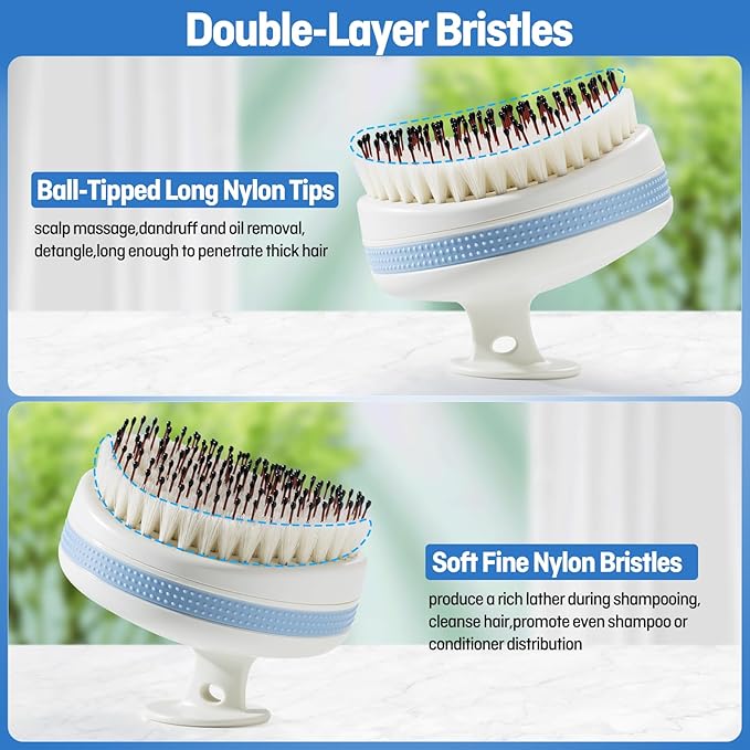 Scalp Massager with Double-Layer Bristles,Anti-Slip Rich-Lathering Hair Washing Shampoo Brush,Curved Scalp Scrubber with Better Head Fit for Dandruff Removal,Head Massage and Hair Growth.