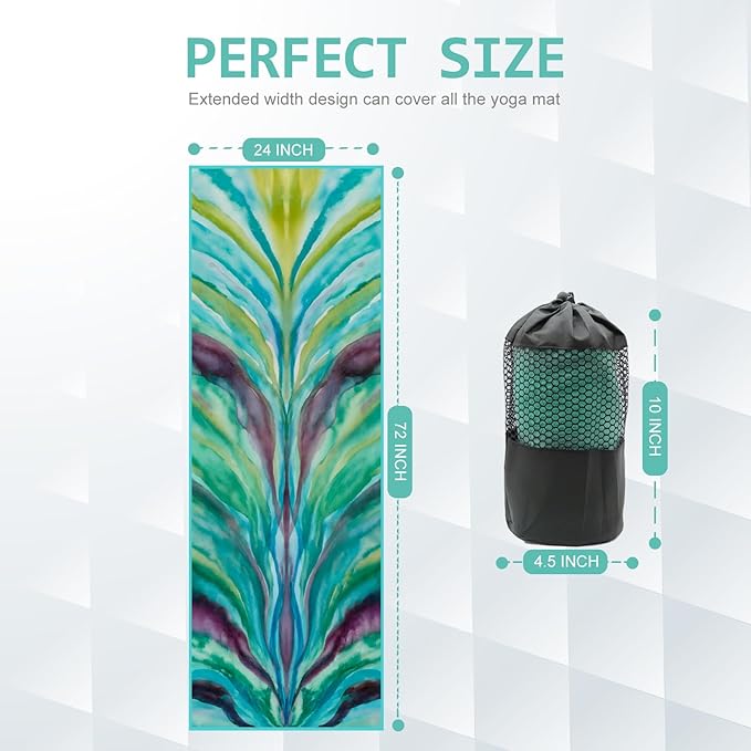 Eunzel Hot Yoga Towel, Non Slip Yoga Mat Towel Sweat Absorbent Printed Yoga Towel with Grip Dots for Hot Yoga, Pilates and Workout 72"x 24", Vibrant Vein