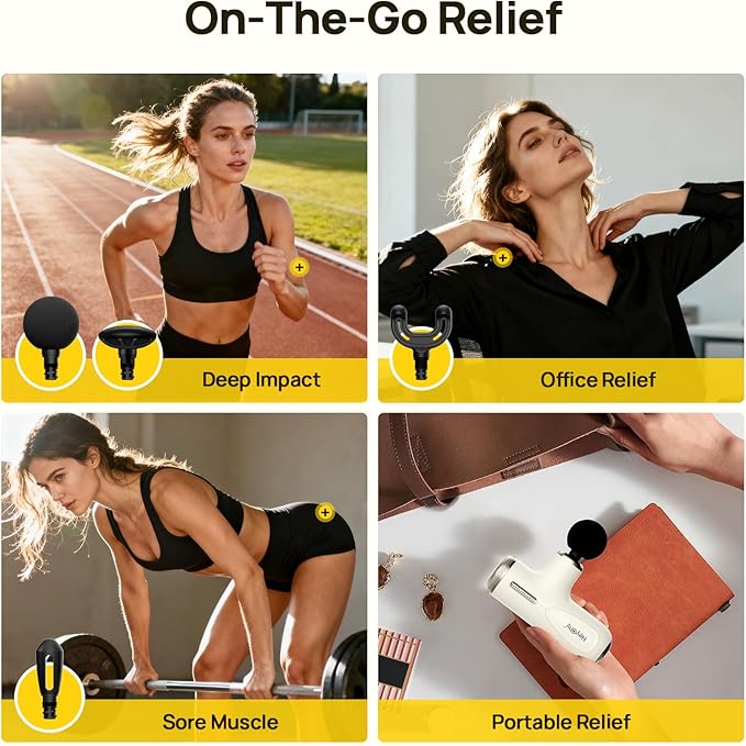 Super Mini Massage Gun Deep Tissue, Muscle Massager with 4-10mm Amplitude & 4 Heads, Portable Handheld Massager, Perfect Gifts for Athletes, Pain Relief at Home, Gym, Travel, Gym, White
