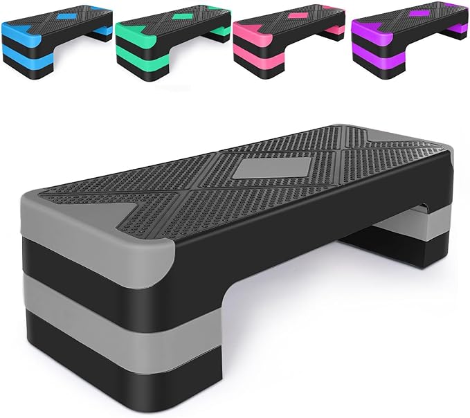 Adjustable Workout Aerobic Stepper in Fitness & Exercise Step Platform Trainer 3 settings adjustable height 4”-6”-8”