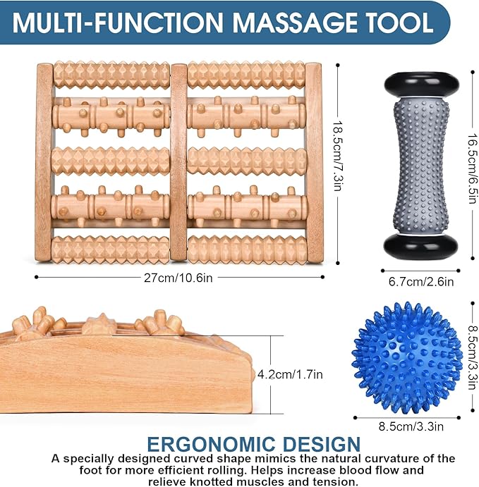 3PCS Foot Roller Plantar Massager for Plantar Fasciitis Relief and Reflexology, Plantar Roller Massager, Plantar Neuropathy Pain Reliever,orRelaxMuscles Wooden Reflexology Massage