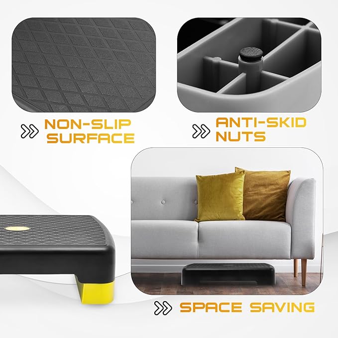 Yes4All 18.9" Aerobic Exercise Step Platform with 2 Risers, Adjustable Height Workout Stepper 3" 5.1" for Home Gym