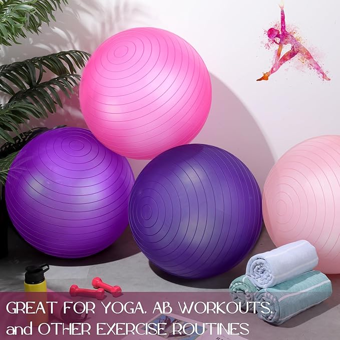 Leyndo 4 Pcs 26 Inch Yoga Exercise Ball Pilates Pregnancy Birthing Fitness Ball with Quick Pump Anti Burst for Improved Posture, Balance, Yoga, Pilates, Training