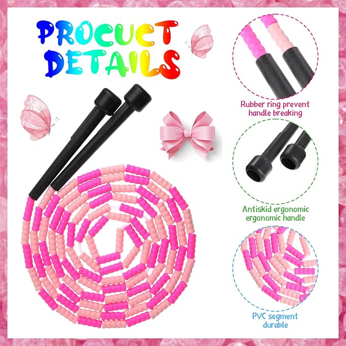 Junkin 36 Pack Jump Ropes for Kids, Adjustable Length Free Segmented Skipping Rope Bulk for Toys, Soft Beaded Jumping Ropes for Women Fitness Exercise Training Workout Weight Loss, 9 Colors
