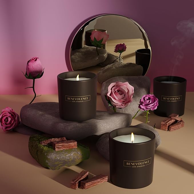 Benevolence LA Clearance Candles Rose & Sandalwood Scented Candle | Soy Candles, Black Candle for Home | Gifts for Women and Men | Home Fragrance | Aromatherapy | 6oz