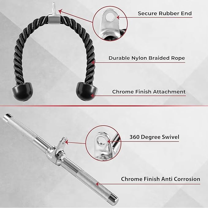 Yes4All Cable Machine Attachment, Row Handles, Tricep Rope, Straight Bar, V Bar, LAT Pulldown Accessories Load 880 LB for Home Gym