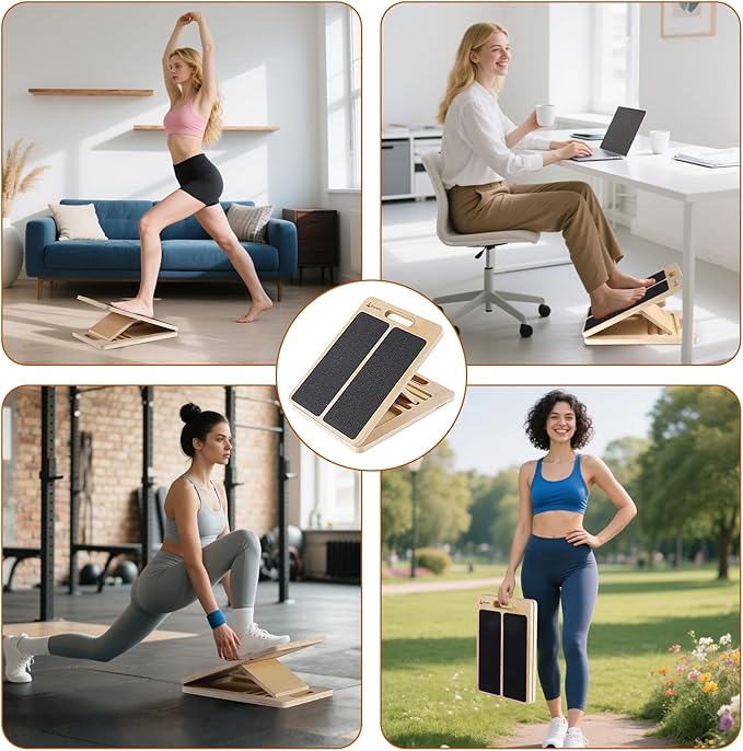 Adjustable Slant Board for Calf Stretching, Wooden Portable Stretcher, Foldable Incline Boards for Calves Ankle Achilles Tendon Knee Heel Muscle Stretch Exercise