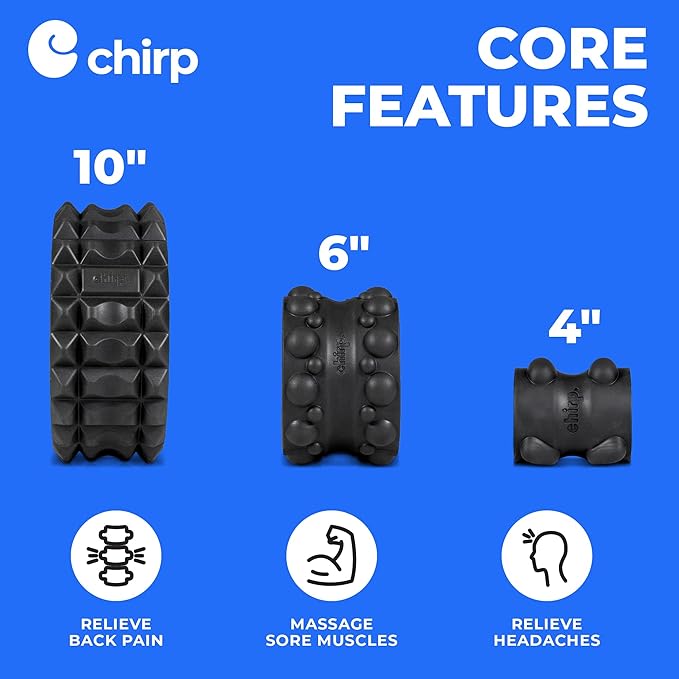 Chirp Wheel XR 3-Pack - 10” Acupressure, 6” Knot-Kneading Thumb, 4” Neck & Headache Relief, High Density Foam Massage Roller Set for Deep Tissue Back Roller & Muscle Therapy, Supports 500lbs, Mint